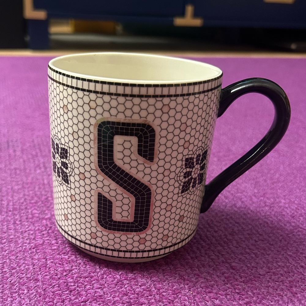 Anthropologie Bistro Tile Stoneware Monogram Edition “S” Mug